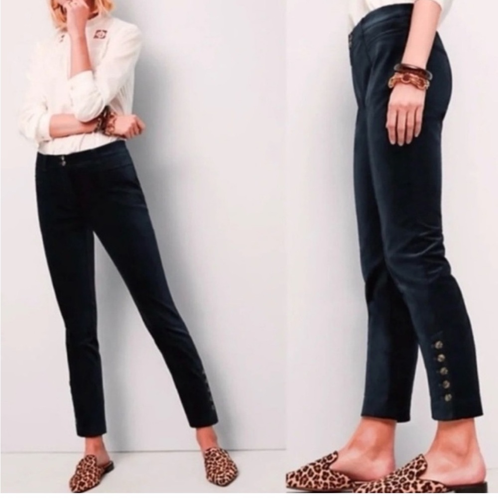 Anthropologie Black Cropped Button-Hem Pants